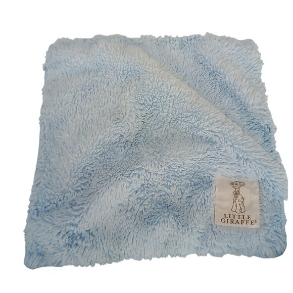 Little Giraffe Baby Blue Oversized Lovey Security Blanket Satin & Plush 15" X 15 - Picture 1 of 9